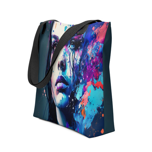 blue eyed woman portrait on a tote bag