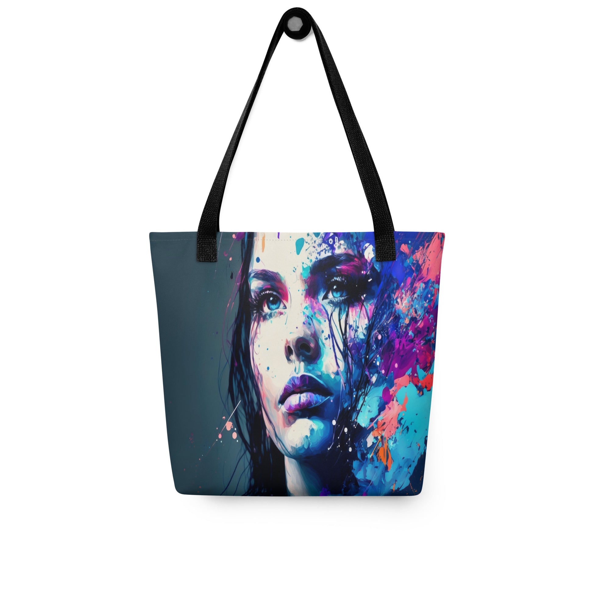 blue eyed woman portrait on a tote bag