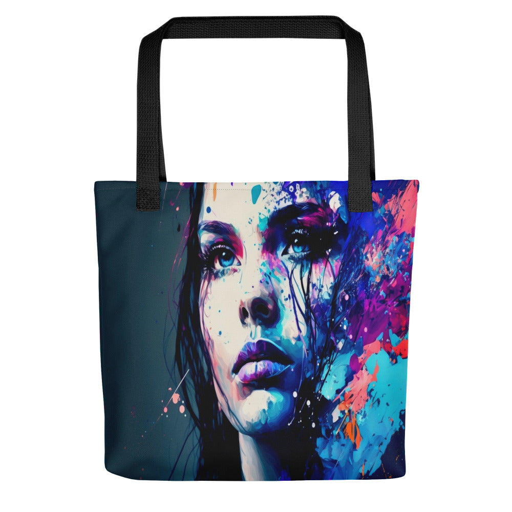 blue eyed woman portrait on a tote bag