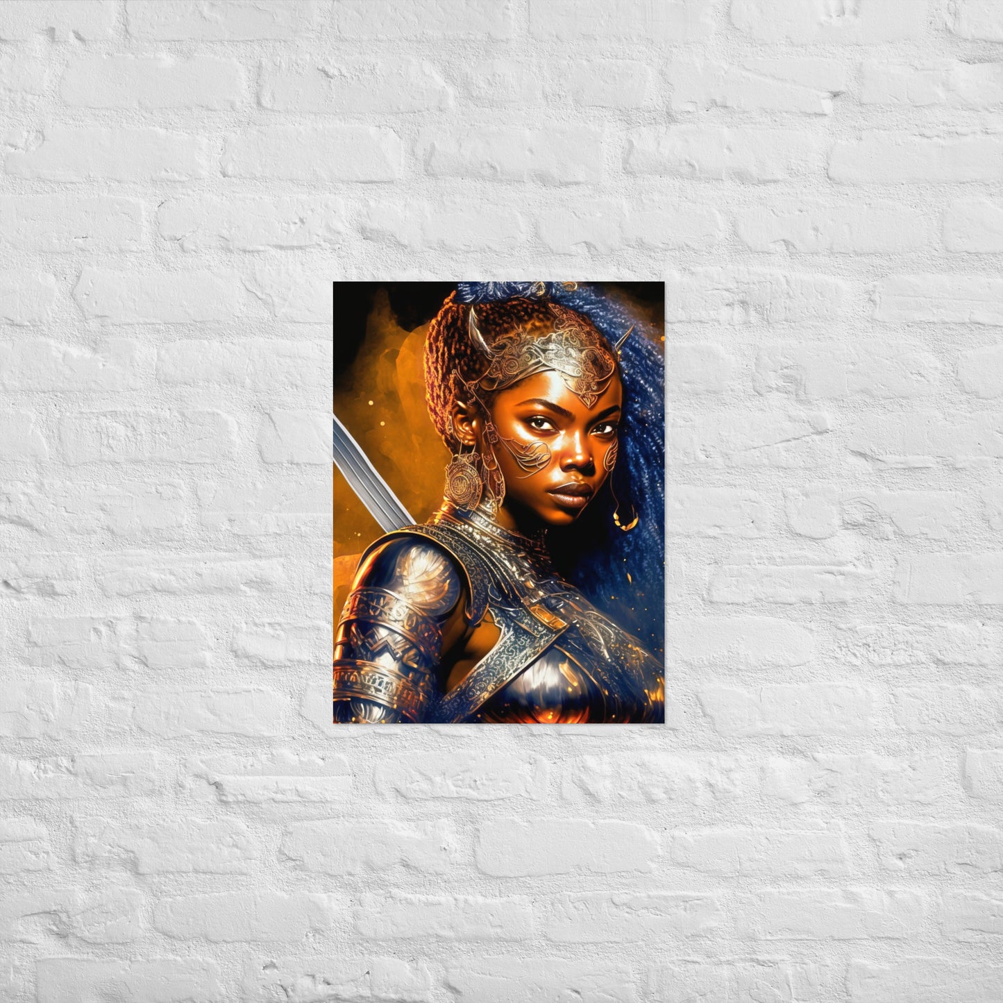 african-blue-haired-woman-warrior-poster