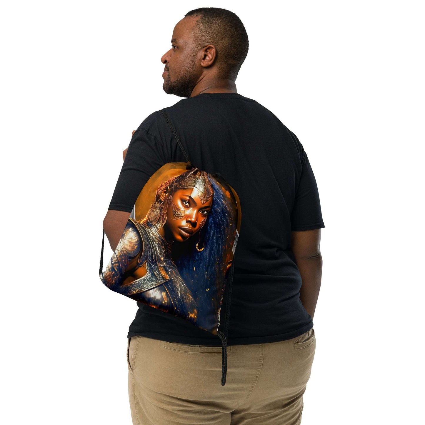 blue-haired-african-american-warrior-princess-drawstring-bag