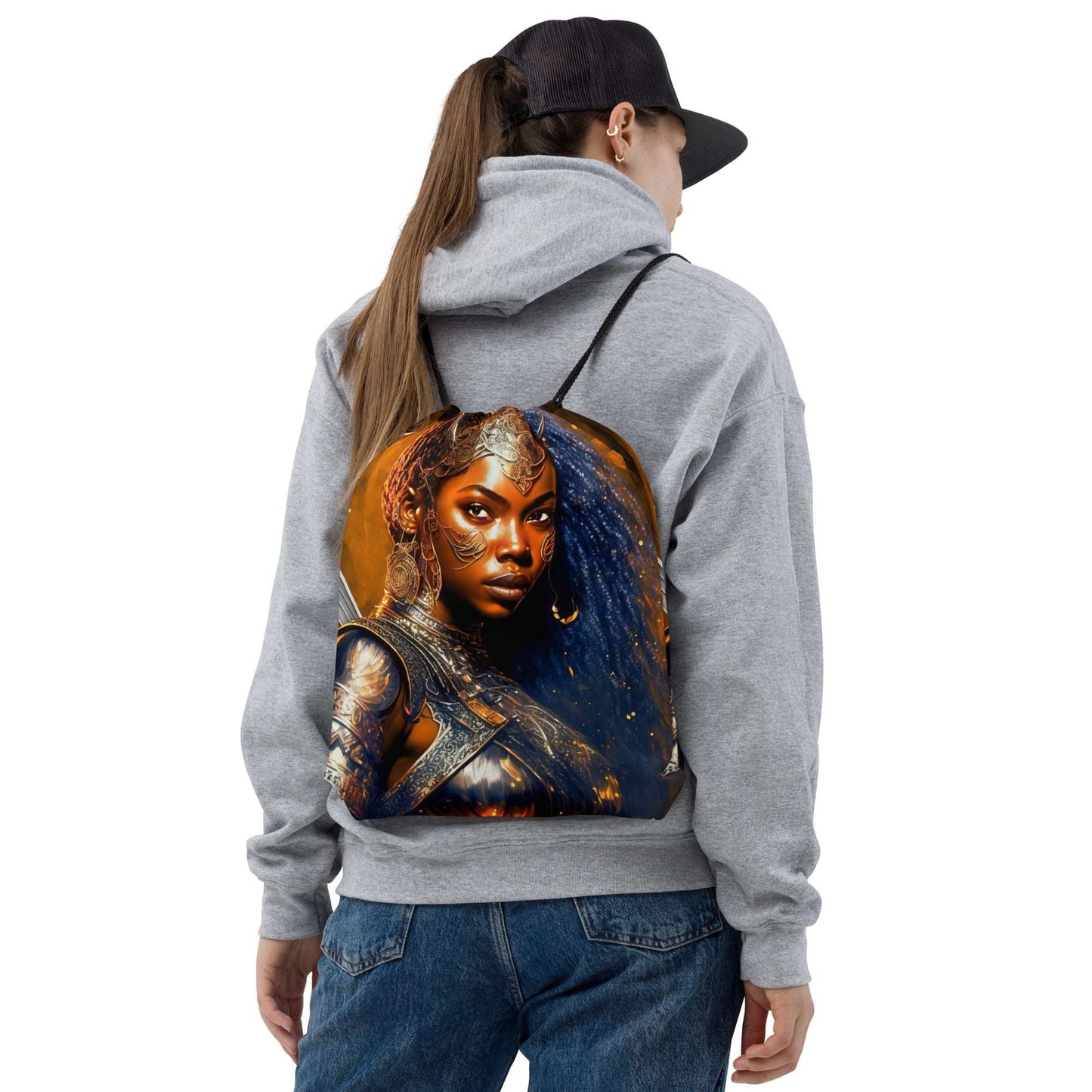 blue-haired-african-american-warrior-princess-drawstring-bag