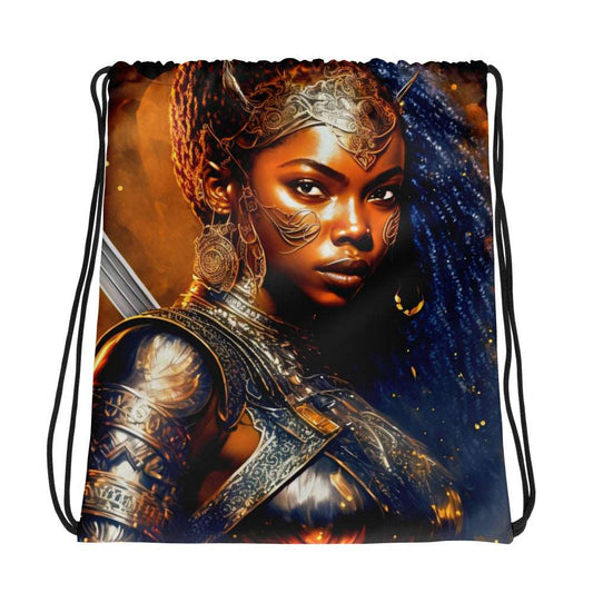 Blue-Haired-african-american-warrior-princess-Drawstring Bag