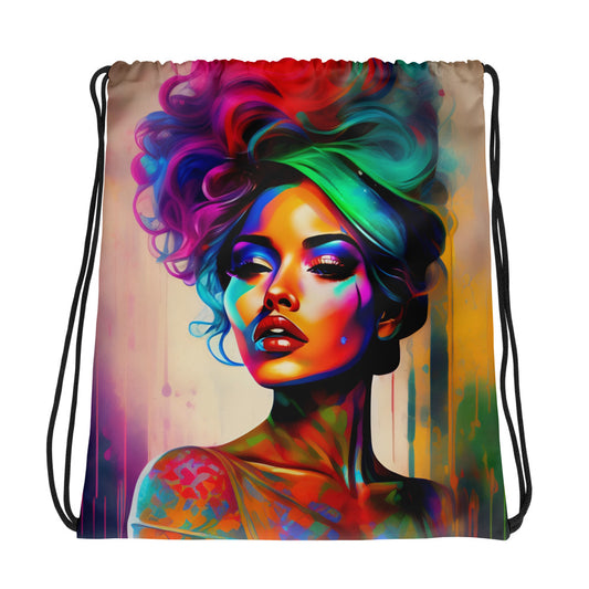 drawstring bag with a retro style photo of a beautiful woman