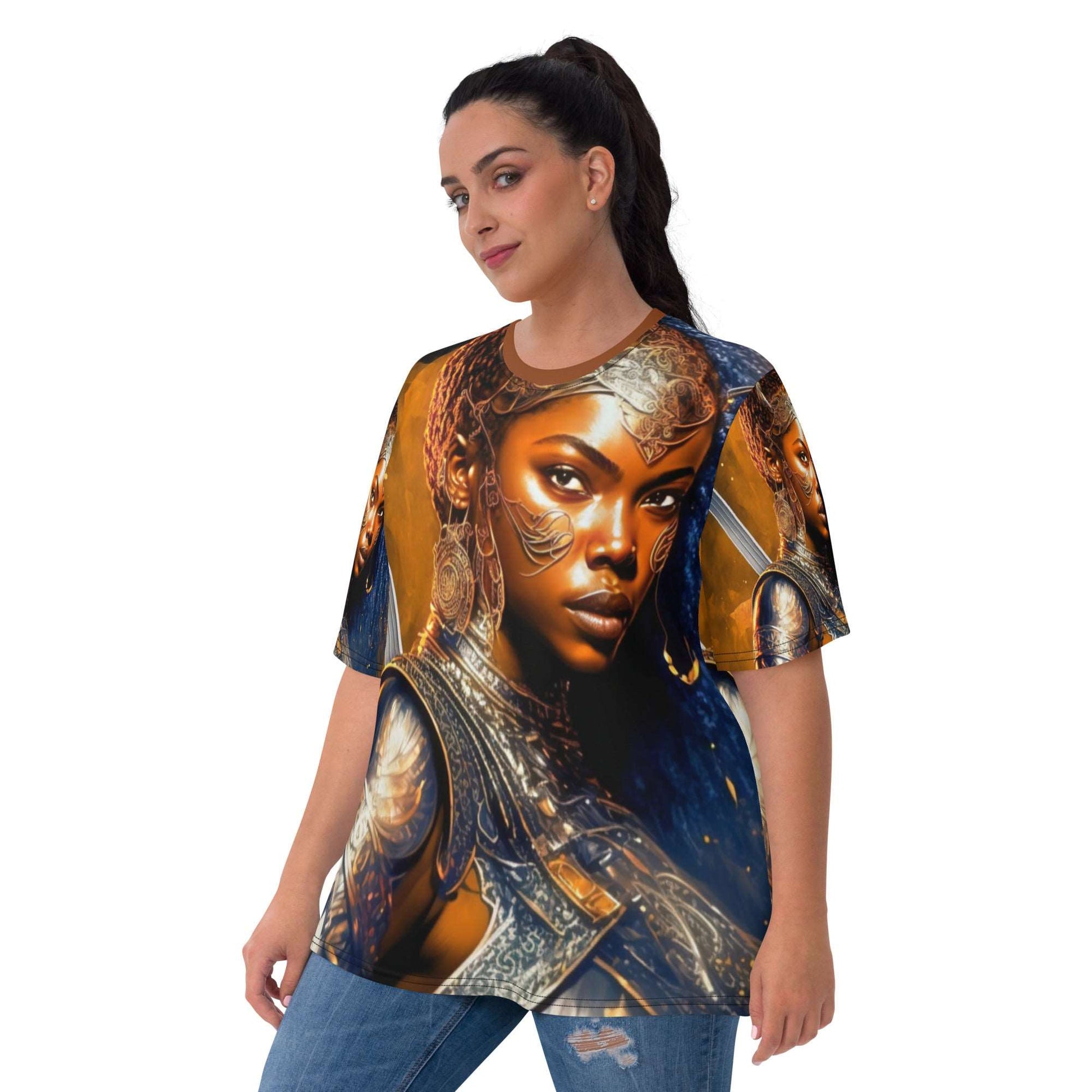 model-wearing-Blue-haired-african-american-princess-T-Shirt